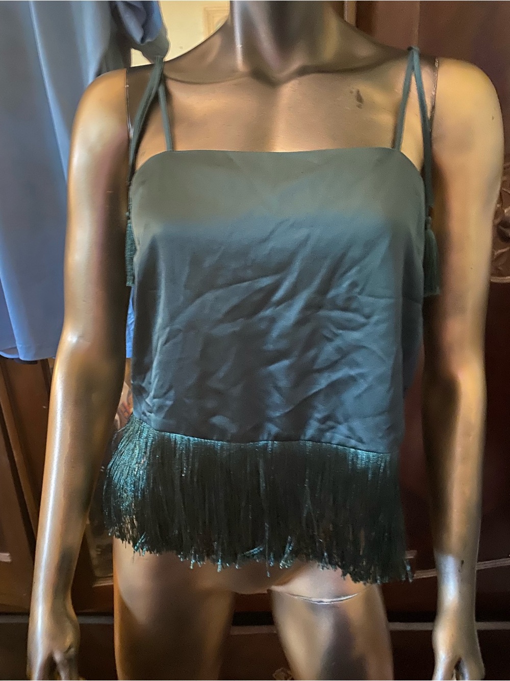 Rachel Zoe Teal Fringe Satin Camisole